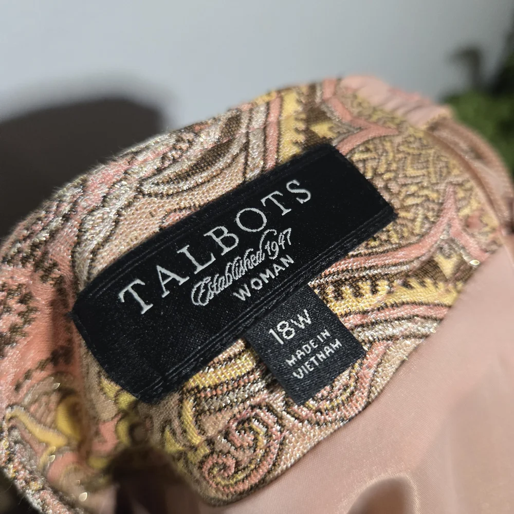 Talbots Silk Blend Paisley Pencil Skirt Plus Size 18W‎ Pink Gold Jacquard
